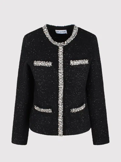 Self-portrait Sequin Knit Cardigan Cardigan Black