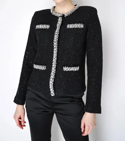 Self-portrait Sequin Knit Cardigan In Black