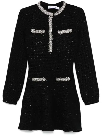 Self-portrait Chic Sequin Knit Mini Dress With Shoulder Pads In Black