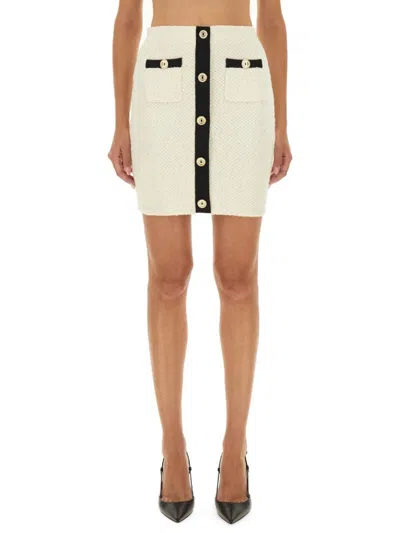 Self-portrait Sequin Knit Mini Skirt In White