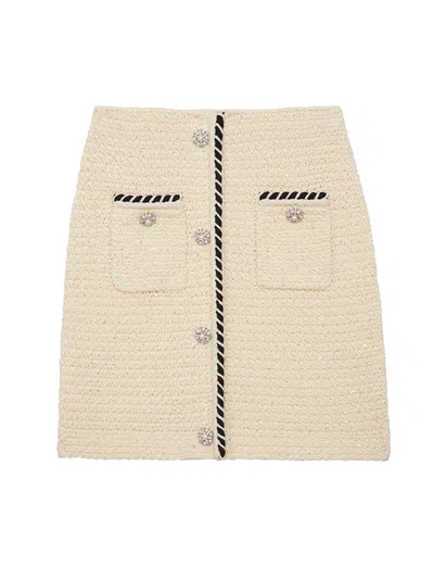 Self-portrait Cream Sequin Knitted Mini Skirt In Beige