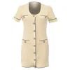 Self-portrait Sequin Knitted U Neck Mini Dress In Cream Polyester In White