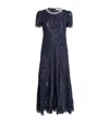 Self-portrait Navy Lace Midi Dress With Pearl And Crystal Embellished Collar In Blue