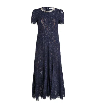 SELF-PORTRAIT SEQUIN-LACE EMBELLISHED-NECK MIDI DRESS