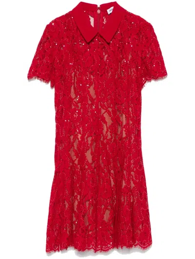 Self-portrait Sequin Lace Mini Dress In Red