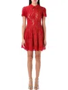 Self-portrait Sequined Lace Mini Dress In Red