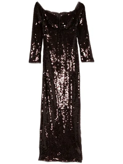 Self-portrait Sequin Off-shoulder Maxi Dress In Brown