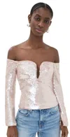 Self-portrait Sequin Off-the-shoulder Top In Beige