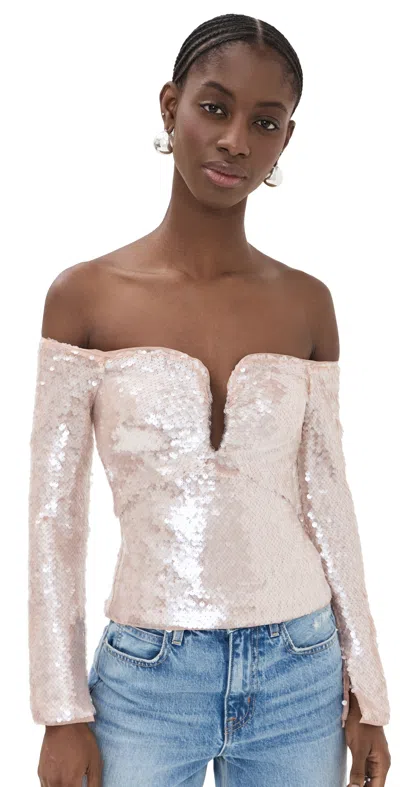 SELF-PORTRAIT SEQUIN OFF SHOULDER TOP BEIGE