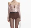 Self-portrait Sequin Off-the-shoulder Top In Beige