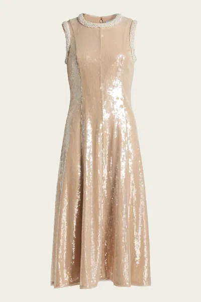 SELF-PORTRAIT SEQUIN PEARL TRIM MIDI DRESS