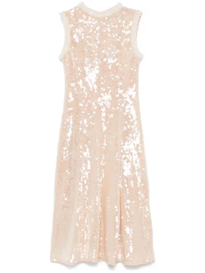 Self-portrait Sequin Pearl-trim Midi Dress In Beige