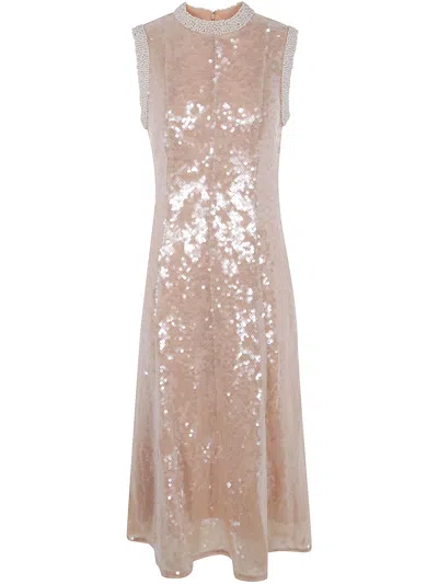 Self-portrait Sequin Pearl Trim Midi Dress In Toni Neutri