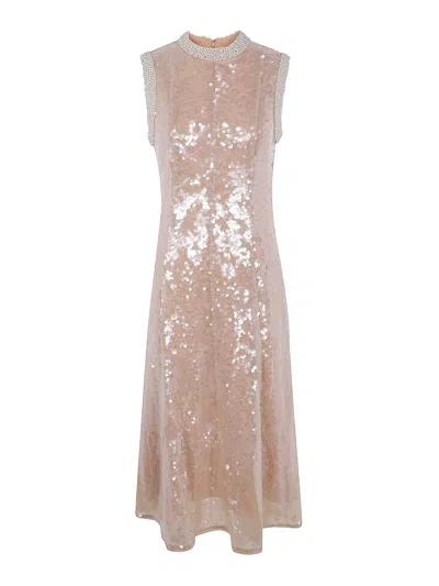 Self-portrait Vestido Midi In Color Carne Y Neutral