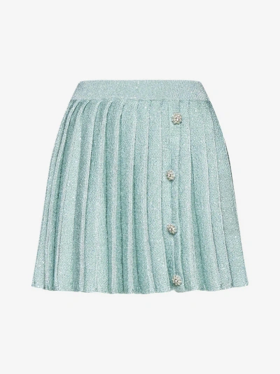 Self-portrait Sequin Pleated Knit Miniskirt In Menta