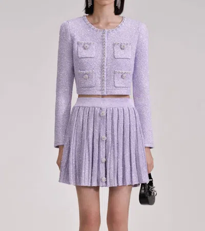 Self-portrait Sequin-knit Pleated Mini Skirt In Purple