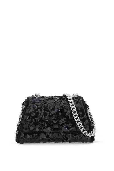 Self-portrait Sequined Bow Mini Shoulder Bag In Black (black)