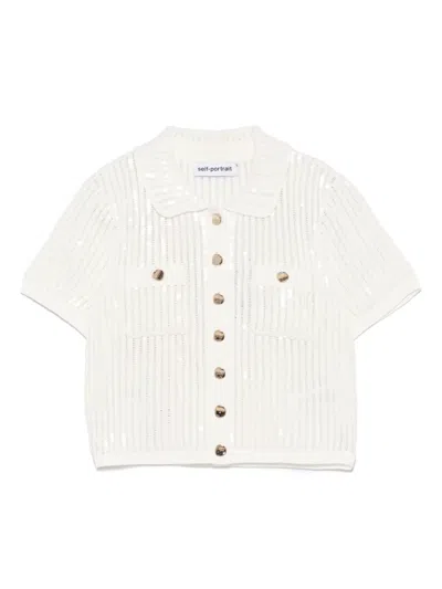 Self-portrait Sequinis Crochet Top In White