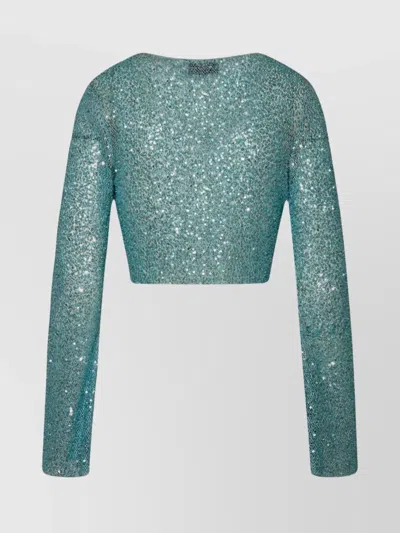 Self-portrait Sequined Embellishments Cropped Silhouette Cardigan In Green