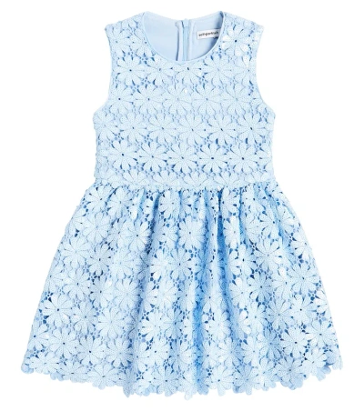 Self-portrait Kids' Sequined Floral Lace Guipure Dress In Blue