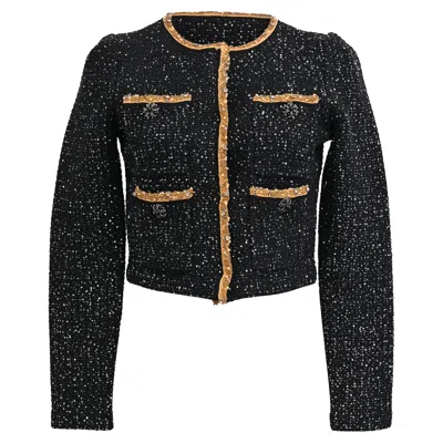 Self-portrait Sequined Knit Cropped Cardigan In Black Polyester