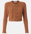 Self-portrait Textured Cropped Knit Jacket In Braun