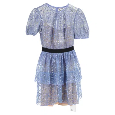 Self-portrait Sequined Lace Mini Dress In Blue Polyester