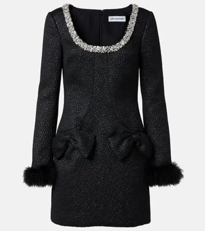 Self-portrait Sequined Metallic Minidress In Black