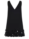Self-portrait Black Sequin Mini Dress With V Neck In Tech Fabric Woman In Black