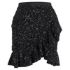 Self-portrait Sequined Mini Ruffled Skirt In Black Polyester In Black