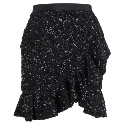 Pre-owned Self-portrait Sequined Mini Ruffled Skirt In Black Polyester