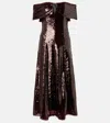 Self-portrait Sequined Off-shoulder Midi Dress In Brown