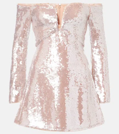 Self-portrait Off-shoulder-minikleid Mit Pailletten In Beige