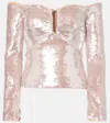 Self-portrait Sequin Off-the-shoulder Top In Beige