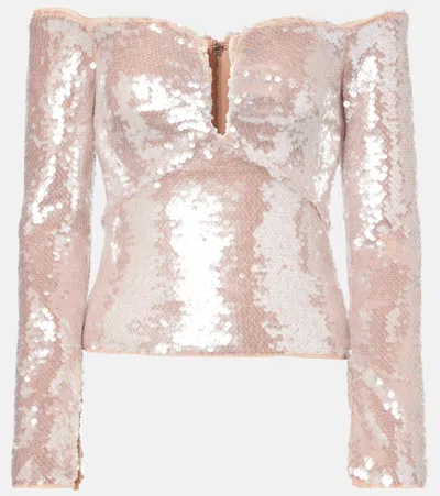 SELF-PORTRAIT SEQUINED OFF-SHOULDER TOP