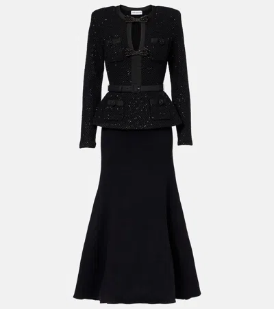 Self-portrait Sequined Peplum Maxi Dress In Black