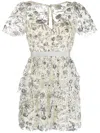 Self-portrait Sequined Tiered Minidress In Neutrals