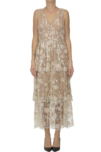 Self-portrait Sequined Tulle Dress In Multi