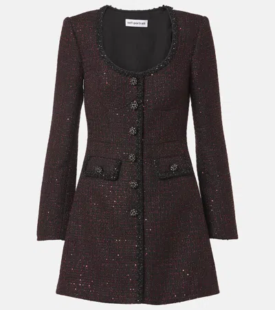 Self-portrait Sequined Tweed Minidress In Schwarz