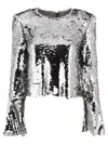 SELF-PORTRAIT SEQUINNED FLARED TOP TOPS SILVER