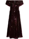 Self-portrait Sequinned Off-shoulder Dress In Brown