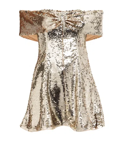 Self-portrait Sequin Off-shoulder Mini Dress In Gold