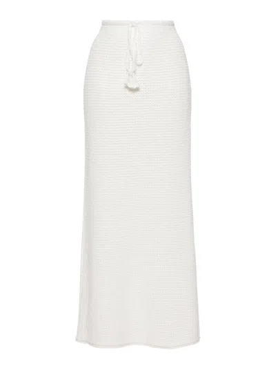 Self-portrait Sequinned Pointelle-knit Maxi Skirt In White