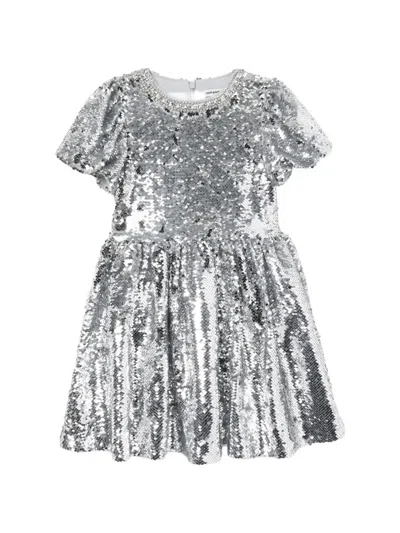Self-portrait Kids' Sequinned Short-sleeve Dress In Metallic
