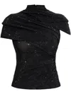 Self-portrait Sequinned Wrap-around Top In Black