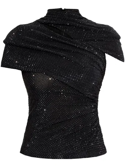Self-portrait Sequinned Wrap-around Top In Black