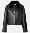 Self-portrait Shearling-trimmed Leather Jacket In Schwarz
