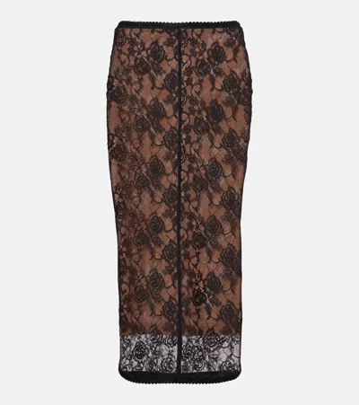 Self-portrait Sheer Lace Midi Skirt In Black
