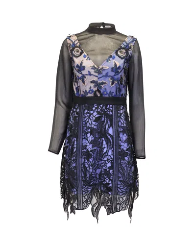 Self-portrait Sheer Lace Mini Dress In Purple Polyester In Blue