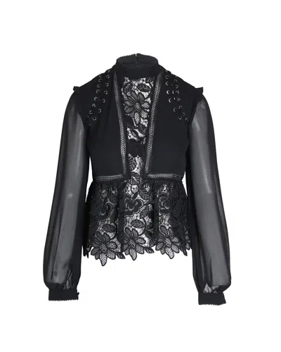 Self-portrait Sheer Top In Black Polyester